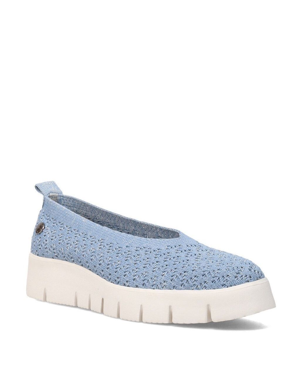 NWT Bernie Mev Eliya Women’s FX Peony Slip-On Sneaker Shoe Steel Blue Silver 8